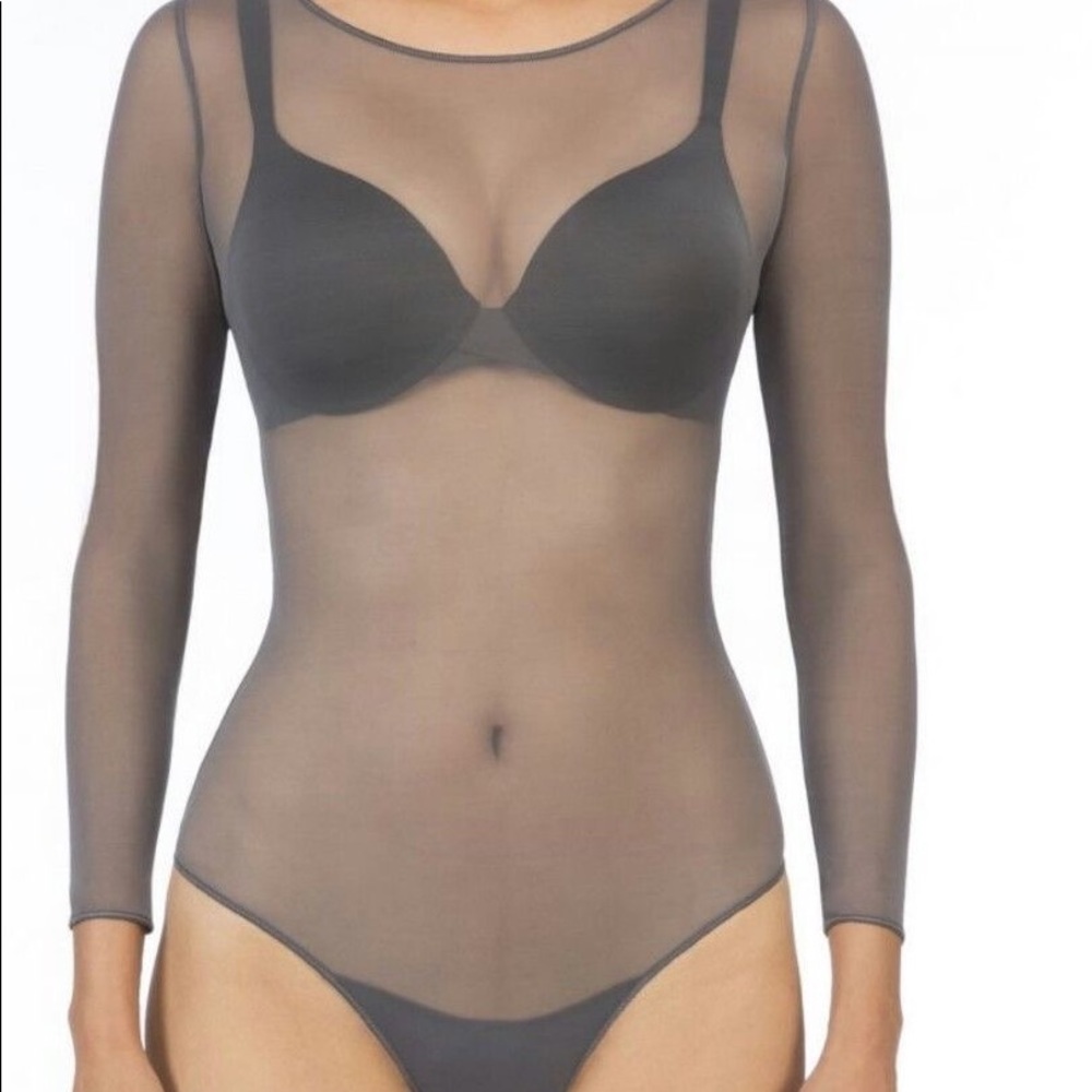 Spanx sheer mesh thong body suit